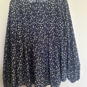 Floral Navy Peplum Long sleeve Blouse